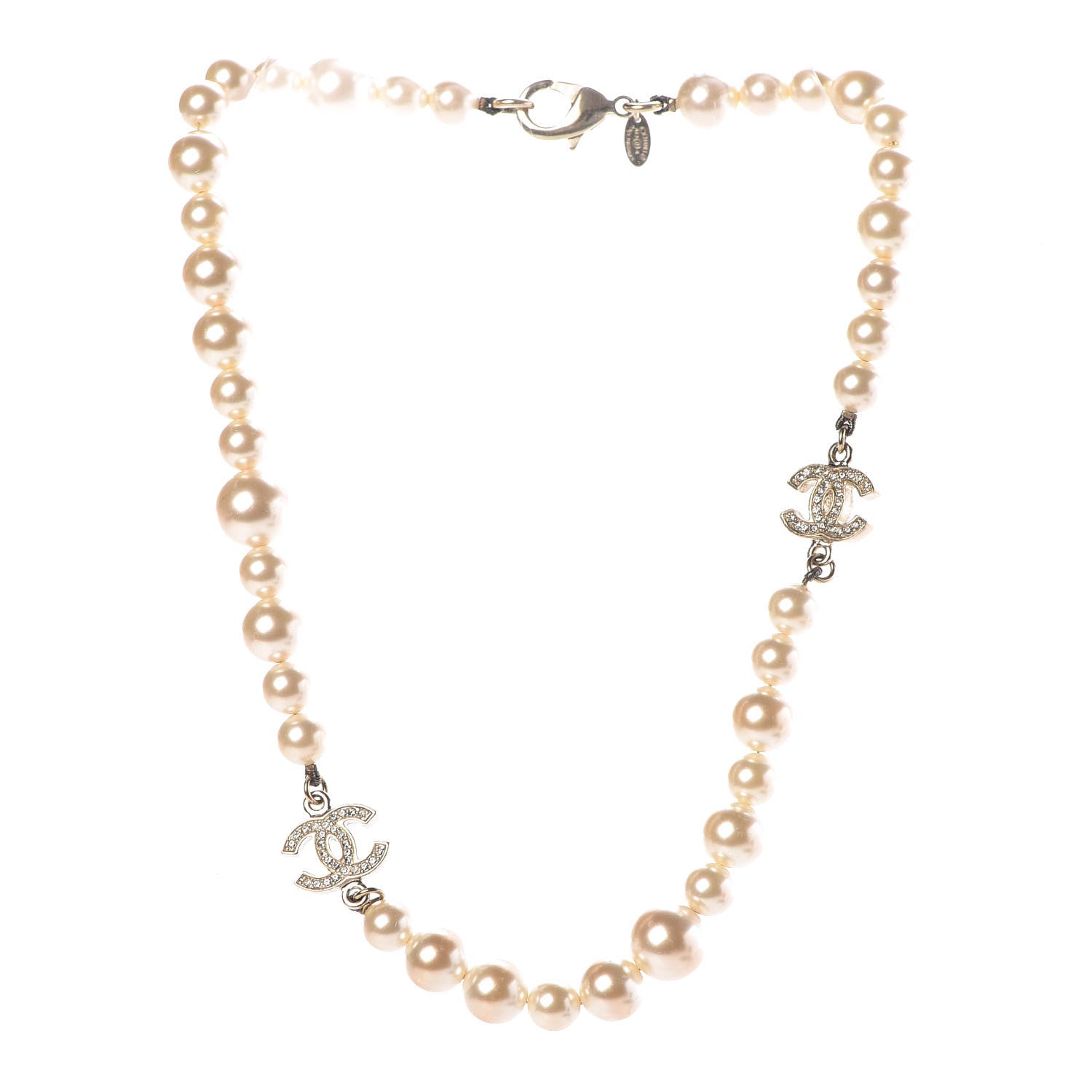 Chanel Crystal Pearl CC Short Necklace Gold 3 of 7