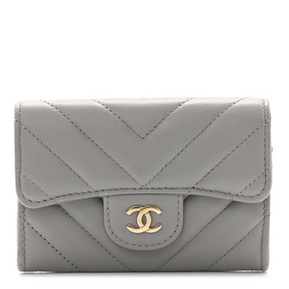 Chanel Lambskin Chevron Quilted Flap Card Holder Grey 1 of 7
