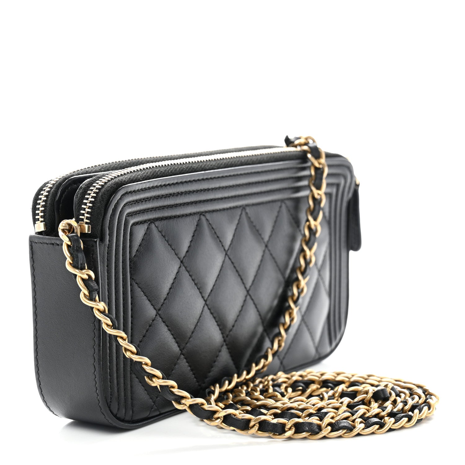 Chanel Lambskin Quilted Small Boy Clutch With Chain Black 3 of 14