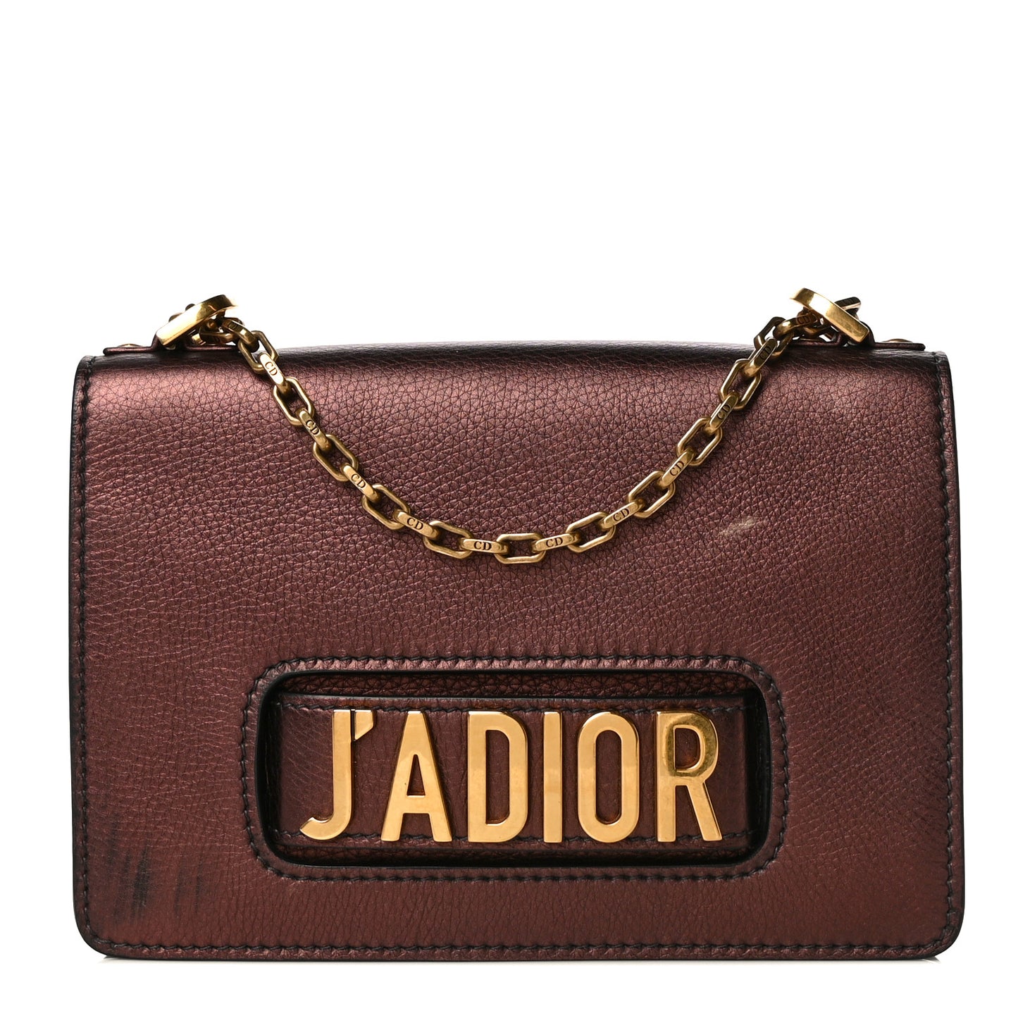 Metallic Calfskin J'Adior Chain Flap Bag Noisette