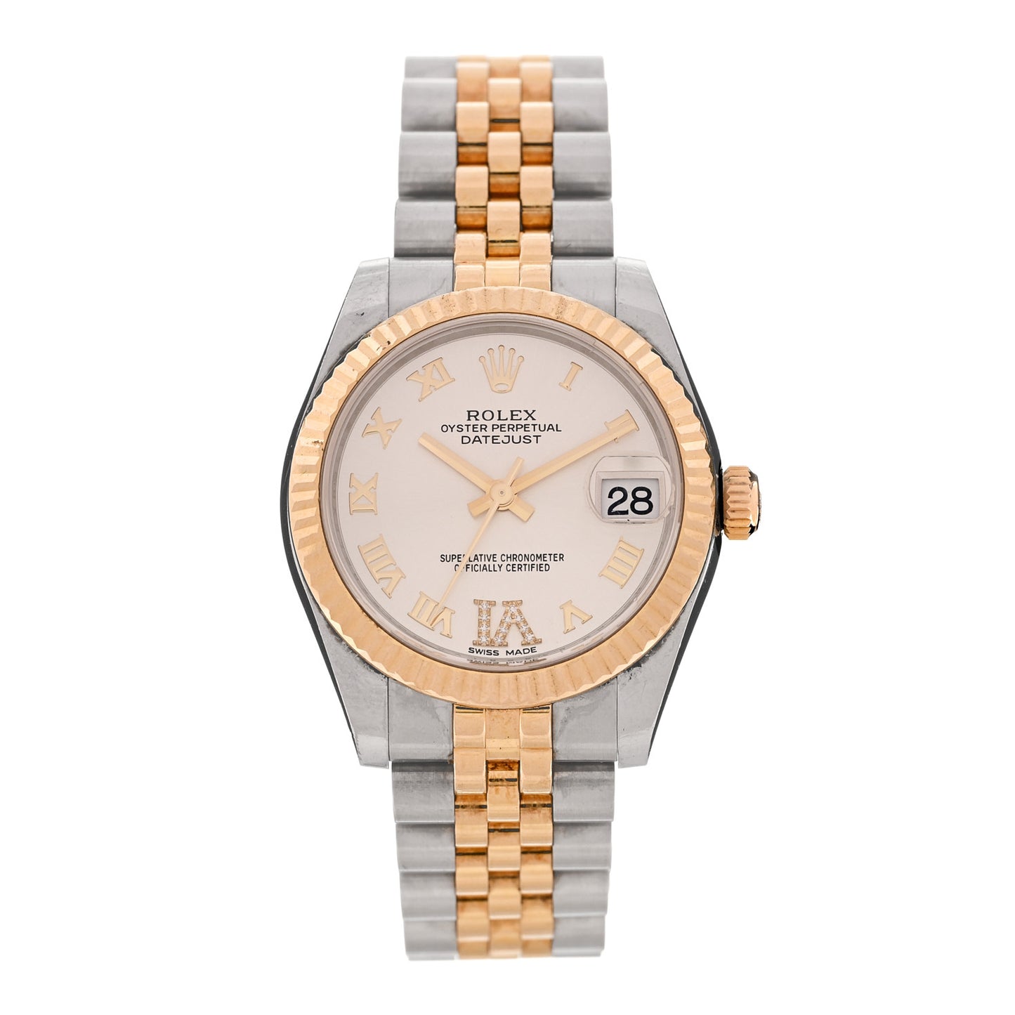 Stainless Steel 18K Yellow Gold Diamond 31mm Oyster Perpetual Datejust Watch Silver Roman 178273