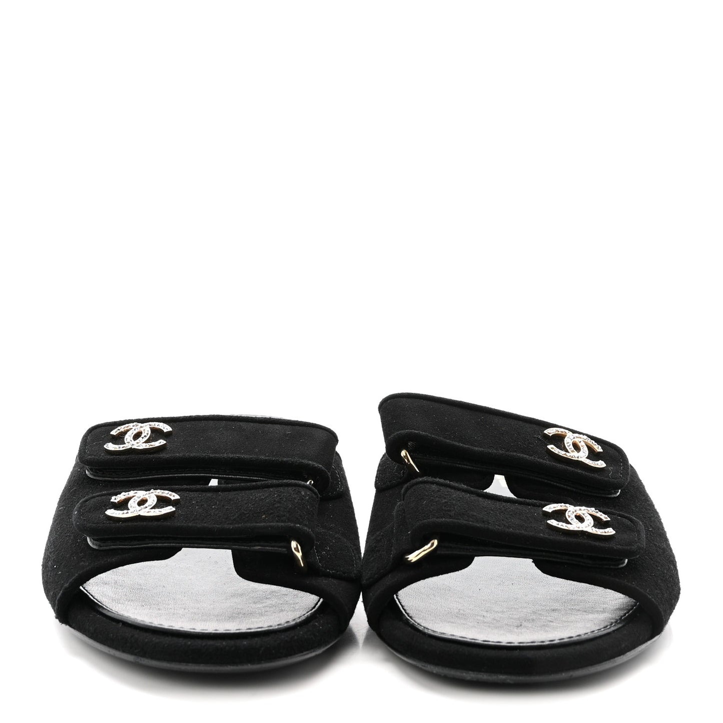 Suede Kidskin Velcro Mules 38.5 Black