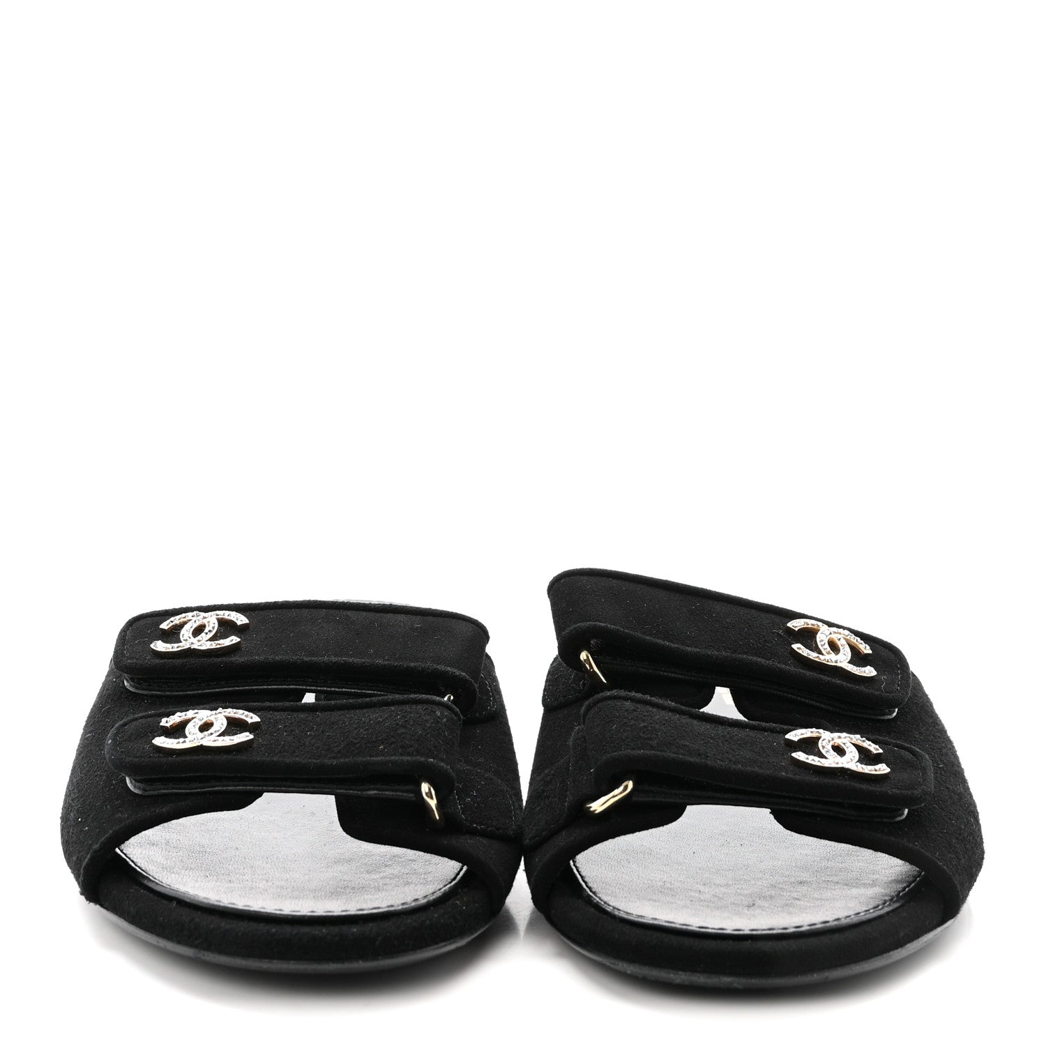 Chanel Suede Kidskin Velcro Mules 38.5 Black 3 of 8