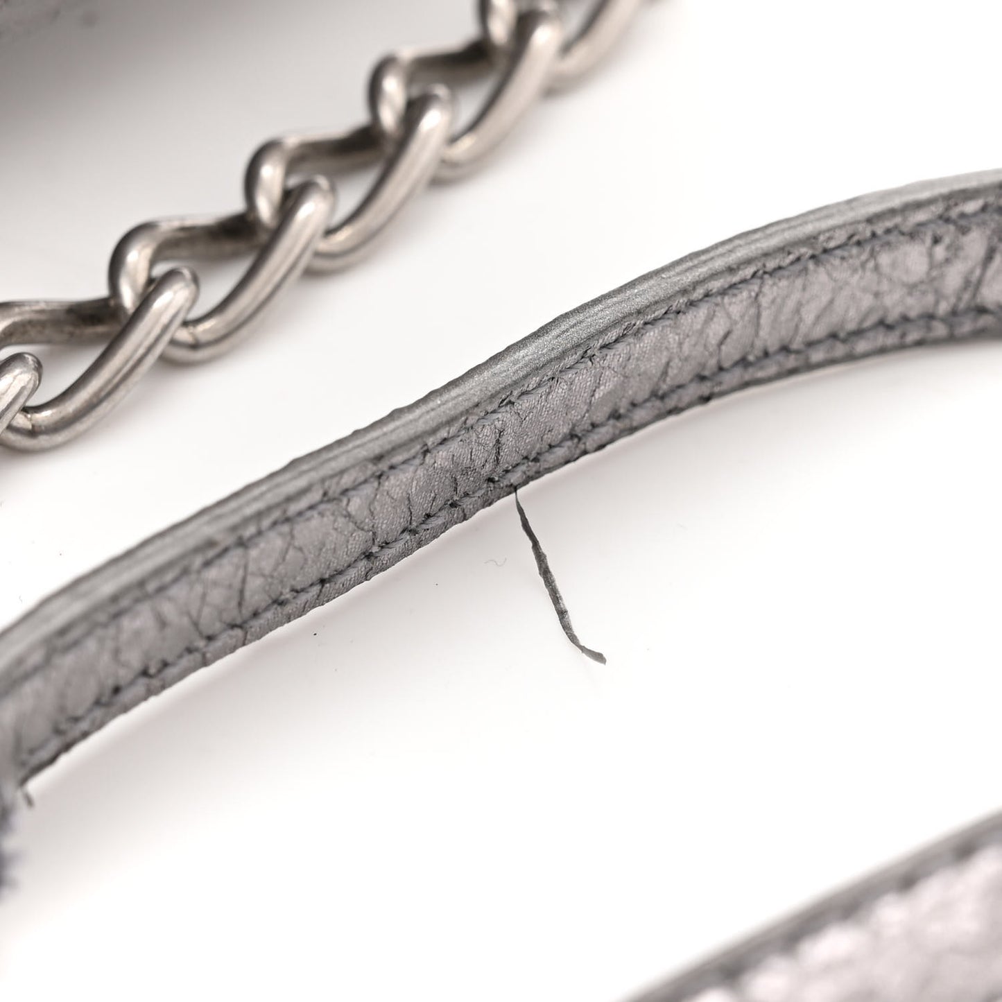 Metallic Agneau Arena Le Cagole Purse With Chain Mini Silver