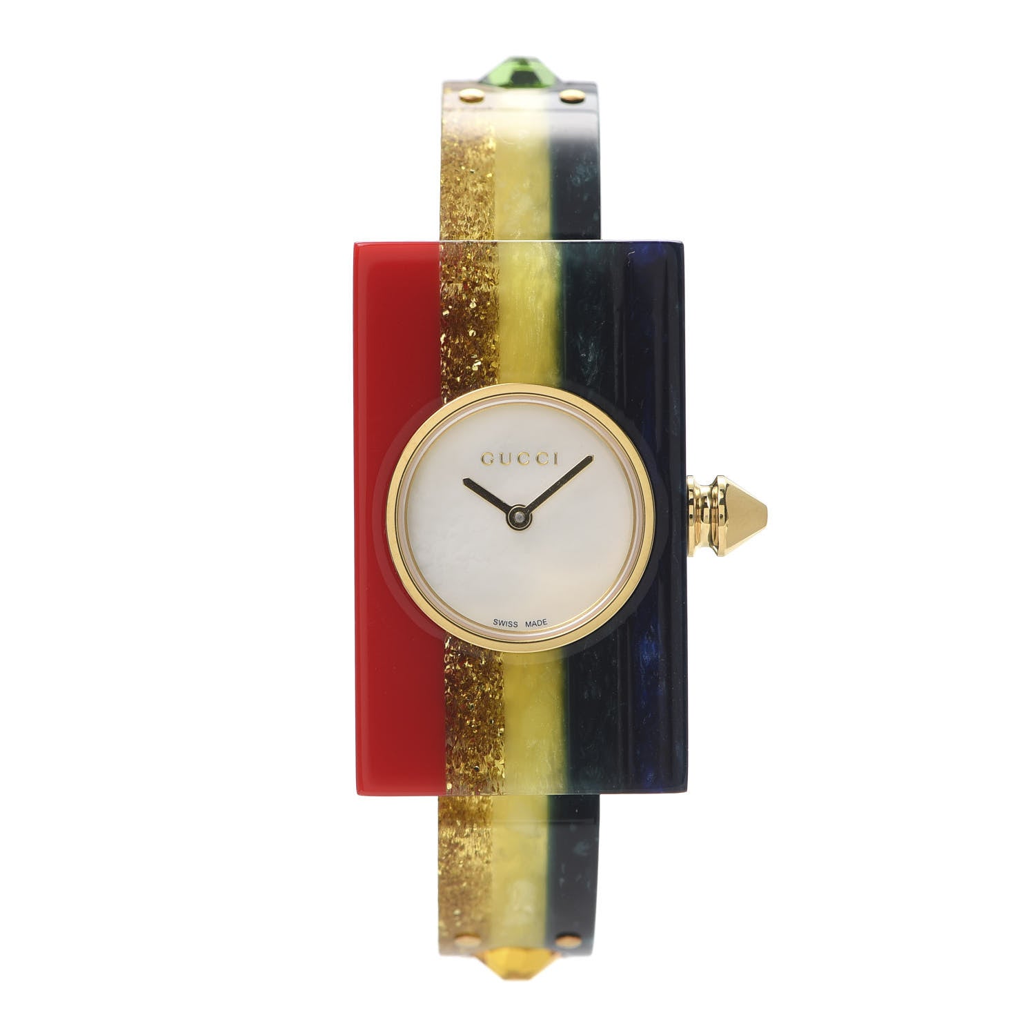 Gucci Stainless Steel Plexiglass Mother of Pearl 24mm Rainbow Quartz Watch 1 of 7