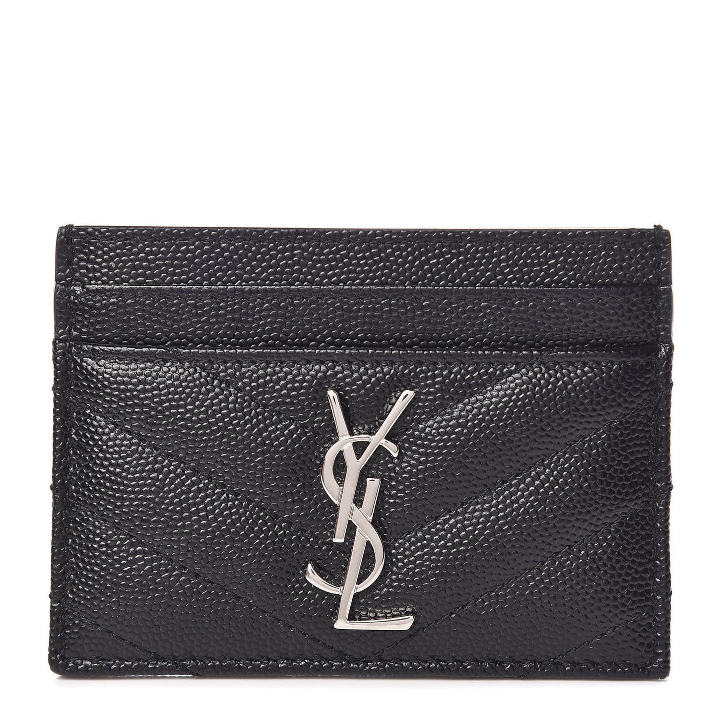 Grain De Poudre Matelasse Chevron Monogram Credit Card Case Black