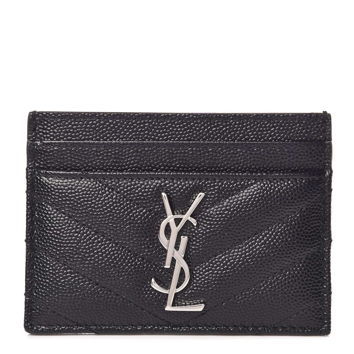 Saint Laurent Grain De Poudre Matelasse Chevron Monogram Credit Card Case Black 1 of 7