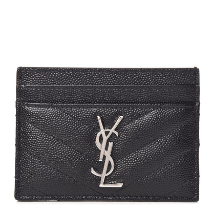 Saint Laurent Grain De Poudre Matelasse Chevron Monogram Credit Card Case Black 1 of 7