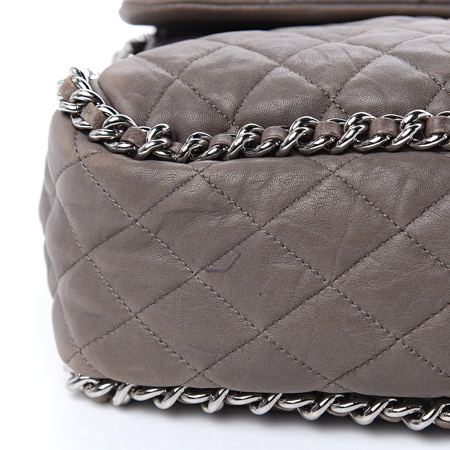 Washed Lambskin Quilted Chain Around Maxi Flap Brown