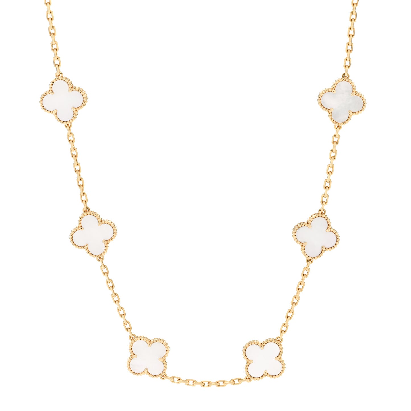 18K Yellow Gold Mother of Pearl 10 Motifs Vintage Alhambra Necklace