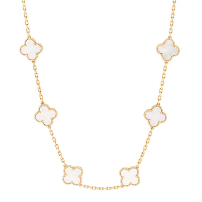 Van Cleef & Arpels 18K Yellow Gold Mother of Pearl 10 Motifs Vintage Alhambra Necklace 1 of 6