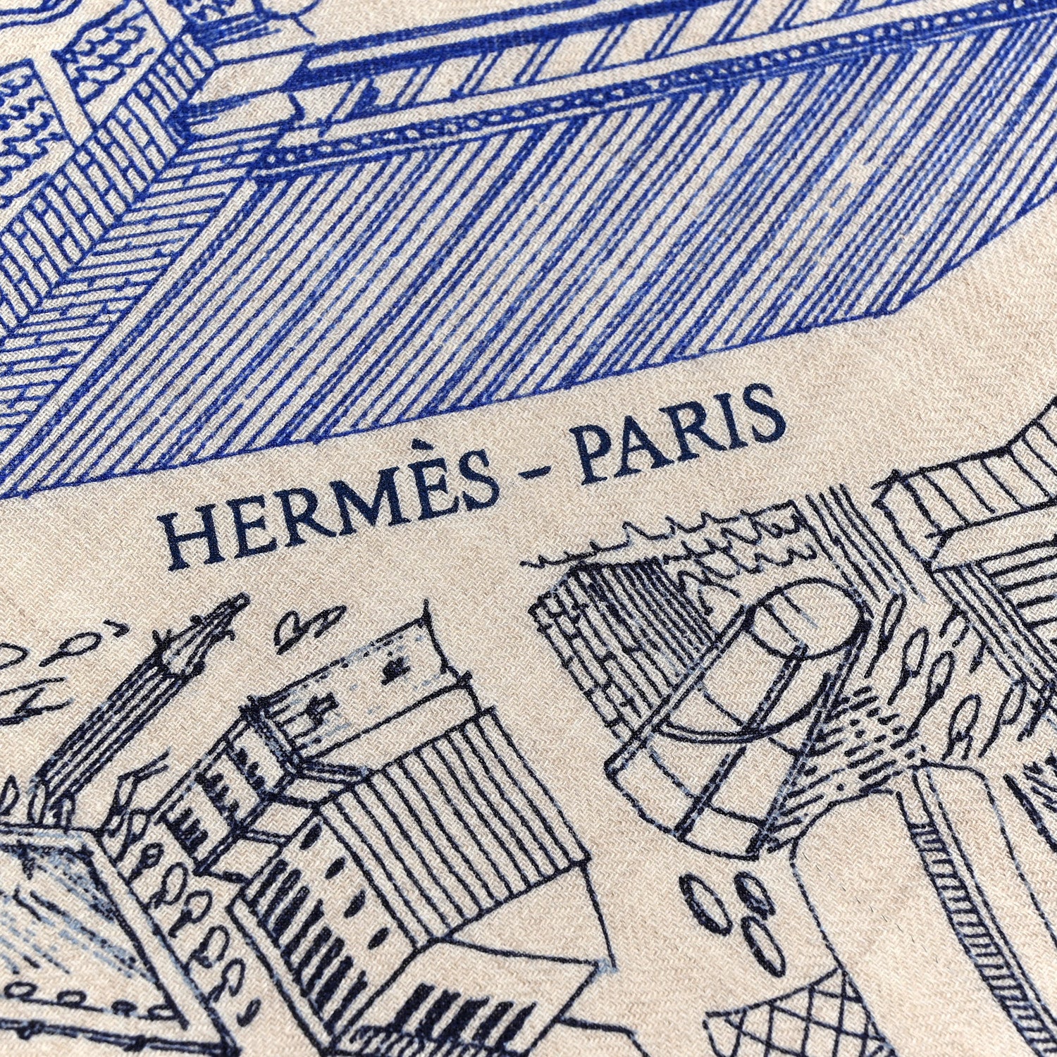 Hermes Cashmere Silk La Cite Cavaliere Shawl 140 Naturel Blue Royal Petrole 2 of 3