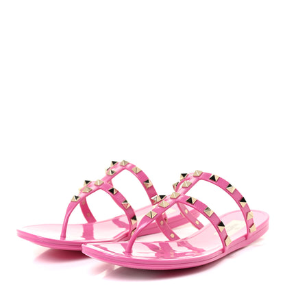 Valentino Garavani PVC Jelly Rockstud Caged Flat Thong Sandals 38 Dawn Pink 3 of 10
