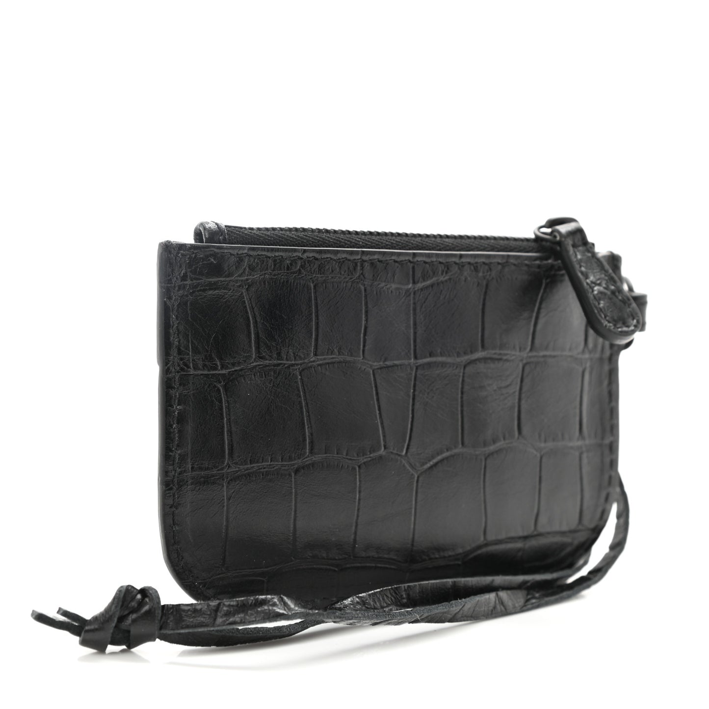 Calfskin Crocodile Embossed Le Cagole Pouch Black