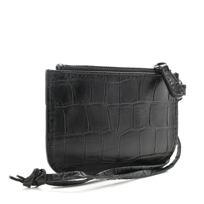 Balenciaga Calfskin Crocodile Embossed Le Cagole Pouch Black 3 of 7