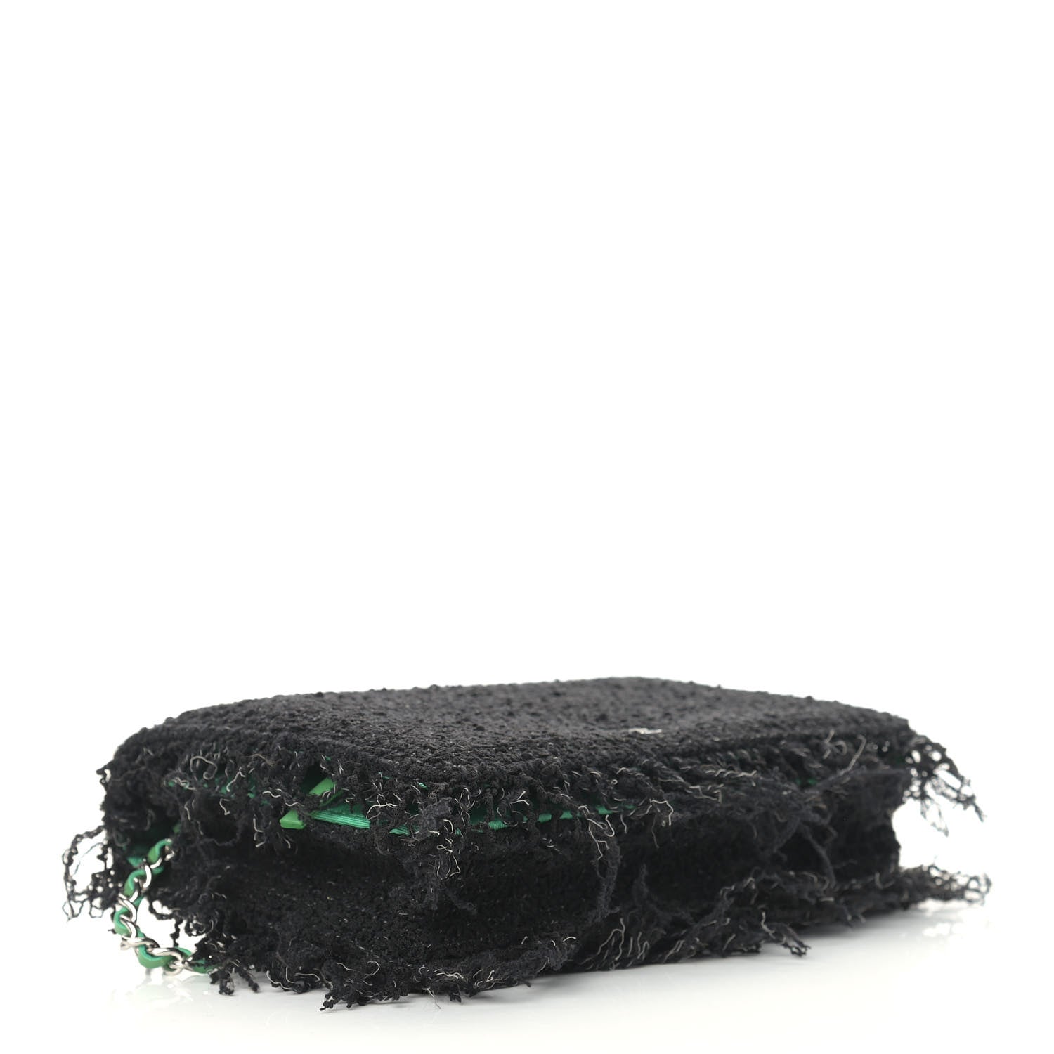 Chanel Tweed Fringe Wallet On Chain WOC Black Green 4 of 11