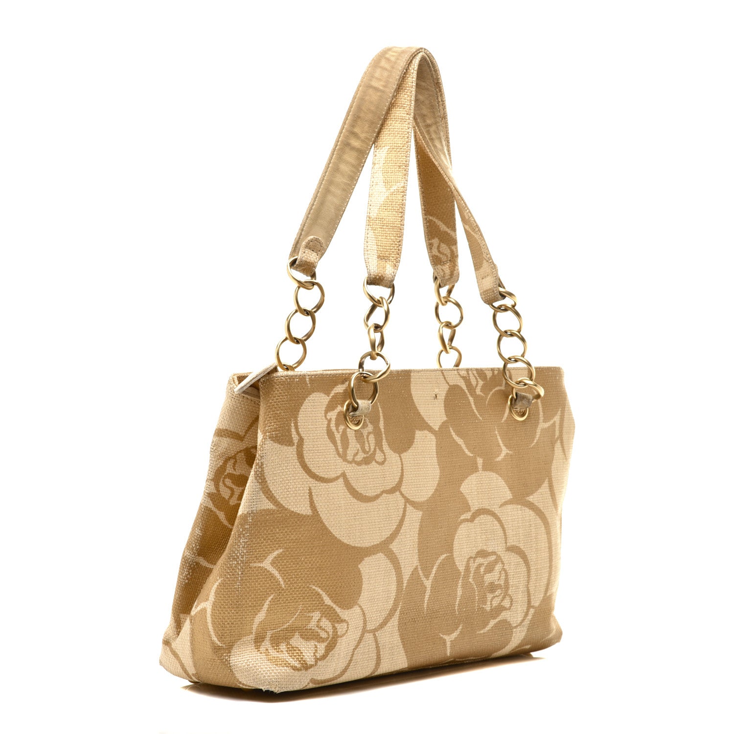 Chanel Canvas Camellia Printed Shoulder Bag Beige Grey 3 of 11