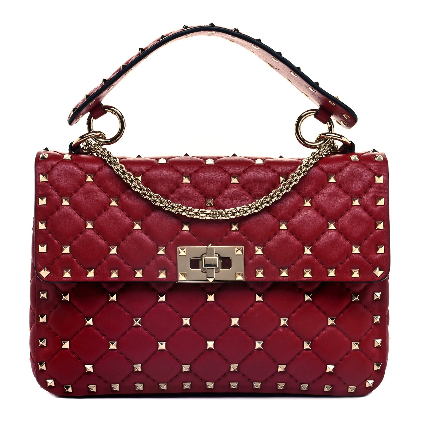 Nappa Medium Rockstud Spike Shoulder Bag Rubino