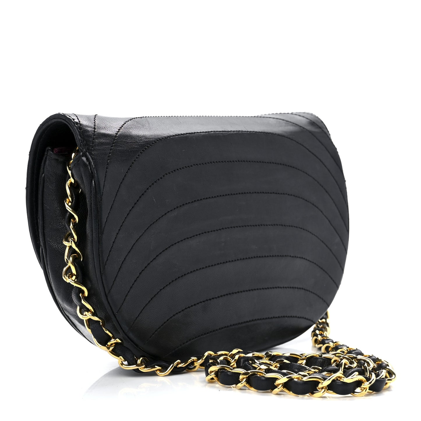 Lambskin Ribbon Stitched Small Single Flap Black