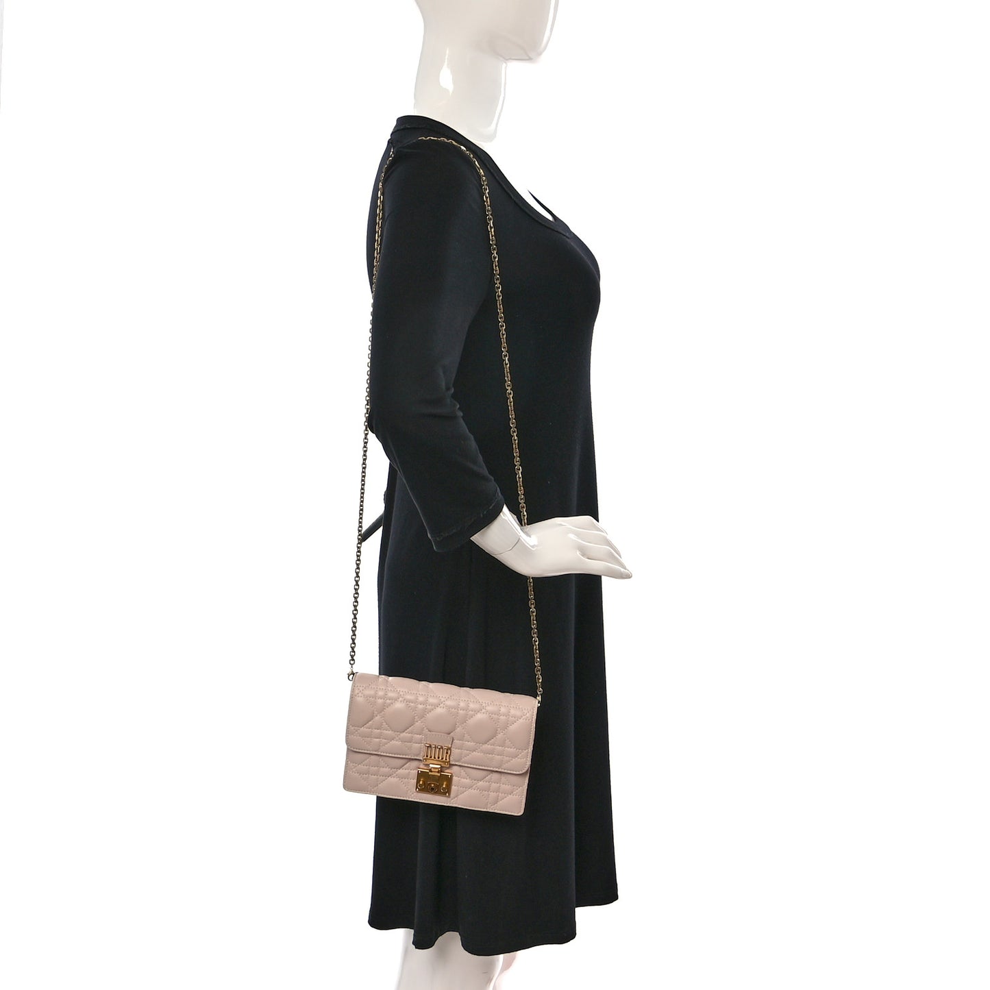 Lambskin Cannage Dioraddict Wallet on Chain Clutch Rose Poudre