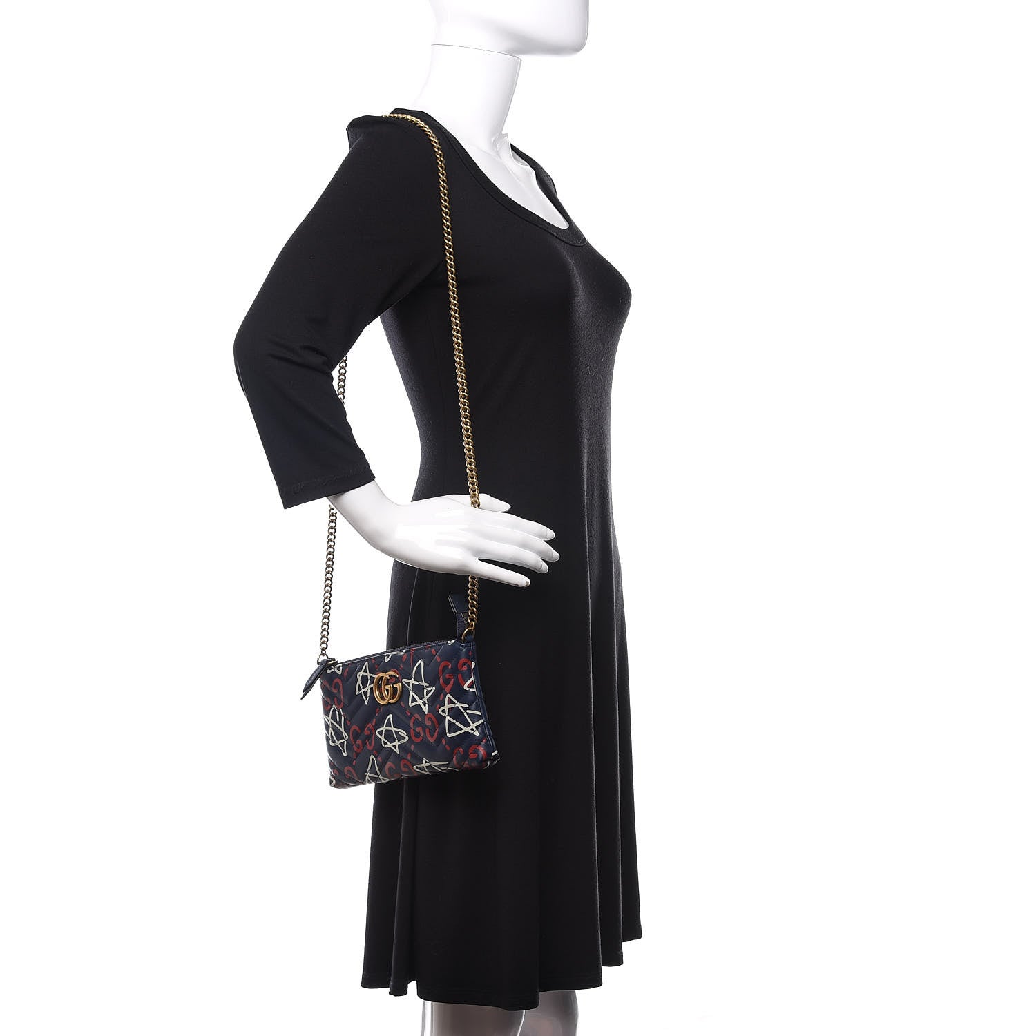 Gucci Calfskin Matelasse GucciGhost Mini GG Marmont Chain Bag Blue Agata Hibiscus Red 2 of 10