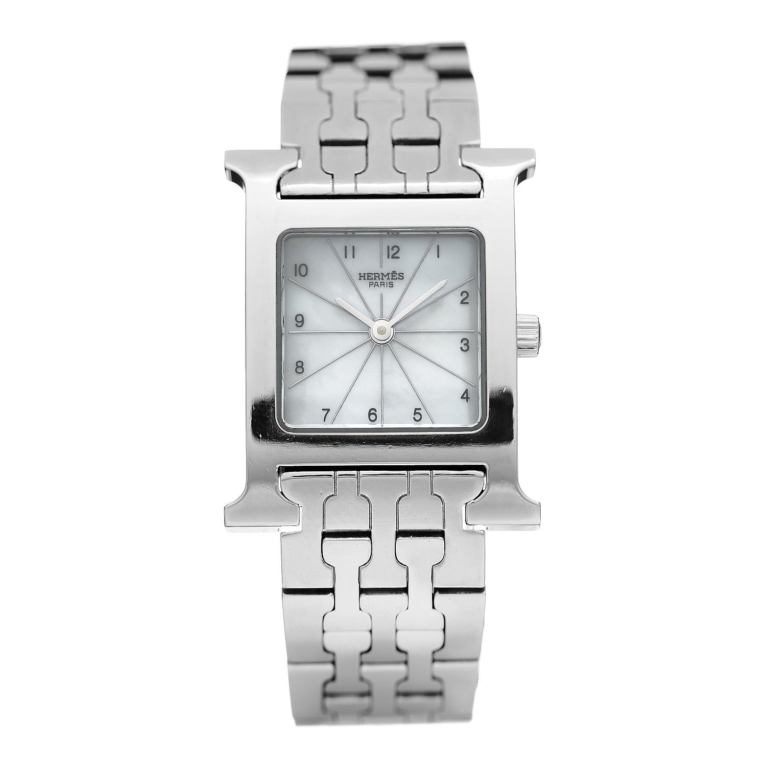 Hermes Stainless Steel Mother of Pearl 21mm Heure H Hour Quartz Watch 1 of 4