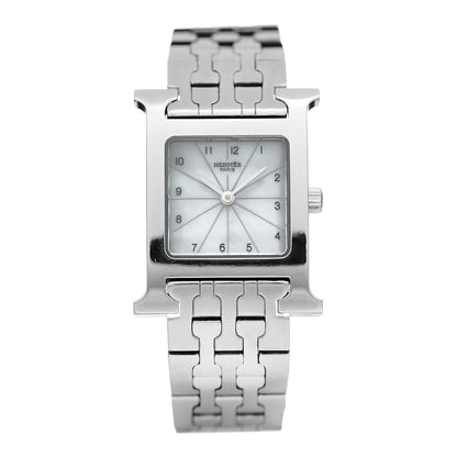 Hermes Stainless Steel Mother of Pearl 21mm Heure H Hour Quartz Watch 1 of 4