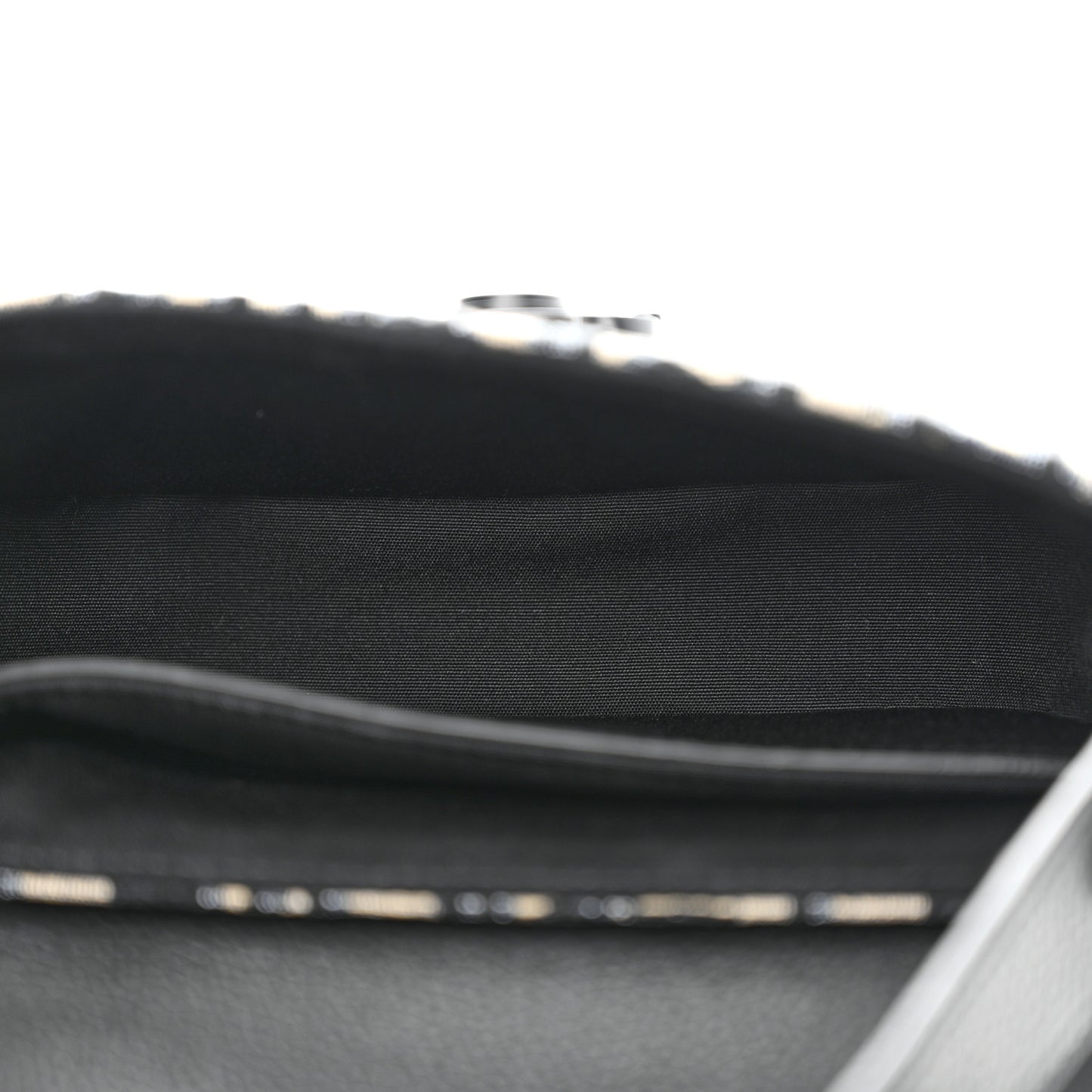 Oblique Jacquard Grained Calfskin Saddle Pouch With Strap Beige Black