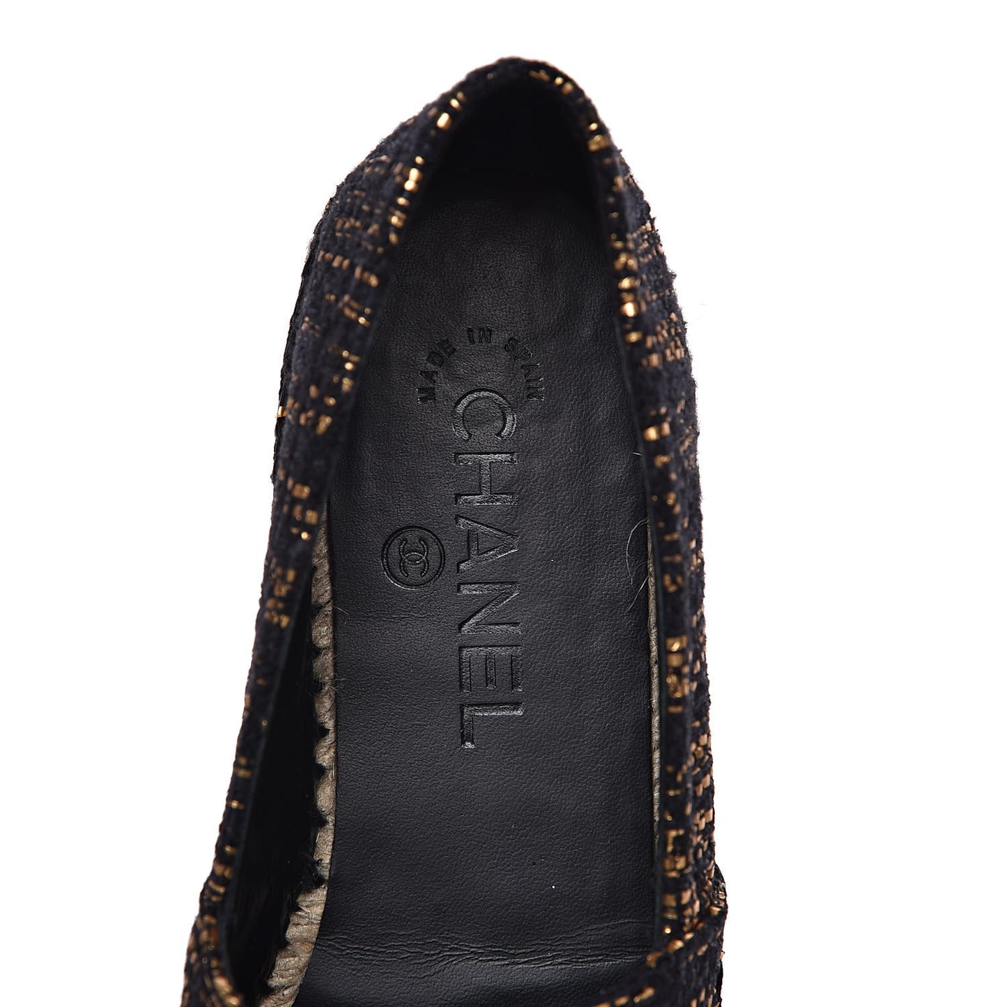 Metallic Tweed Grosgrain CC Espadrilles 39 Black Gold