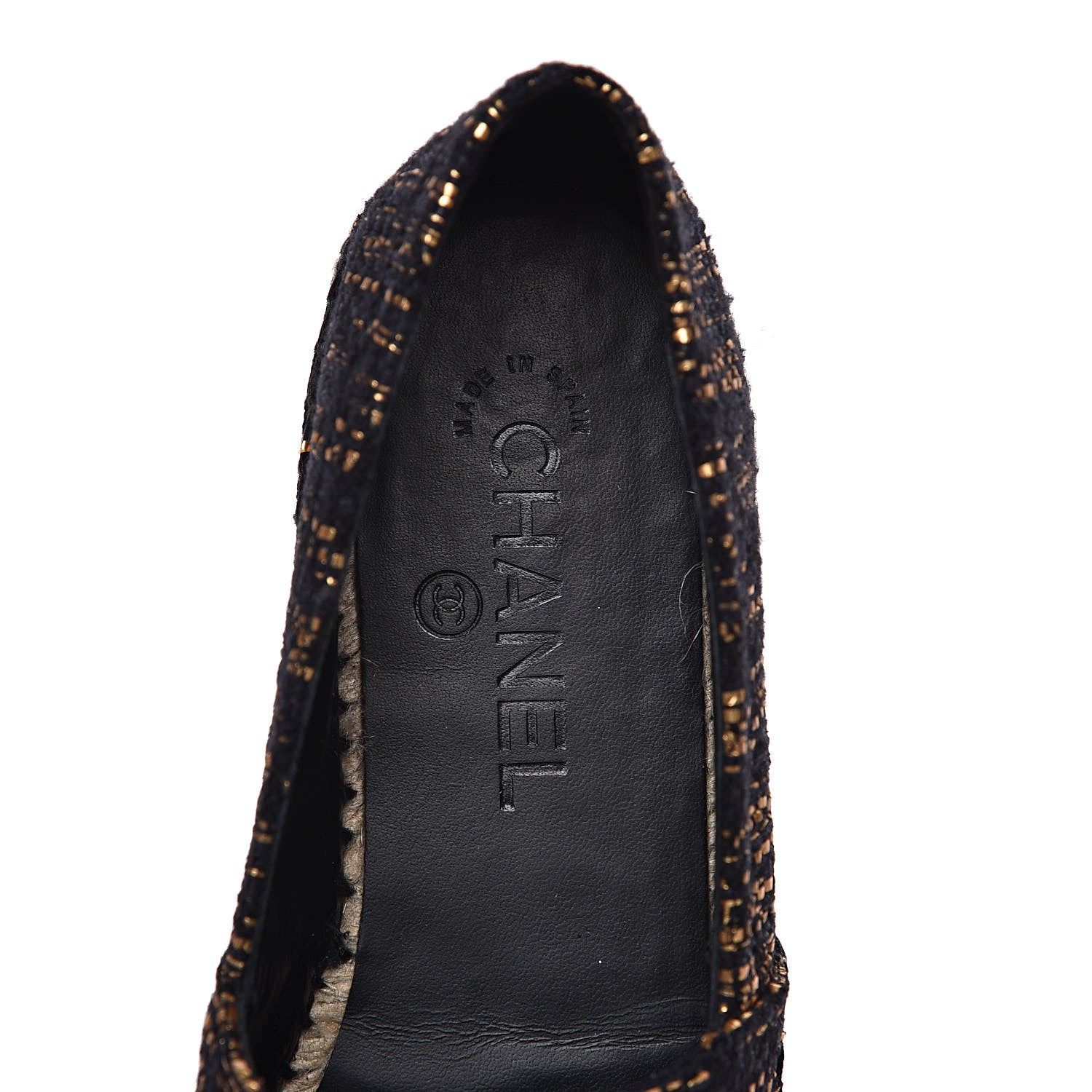 Chanel Metallic Tweed Grosgrain CC Espadrilles 39 Black Gold 7 of 11