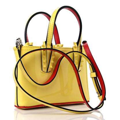 Christian Louboutin Patent Calfskin Spikes Mini East West Cabata Tote Yellow 3 of 9
