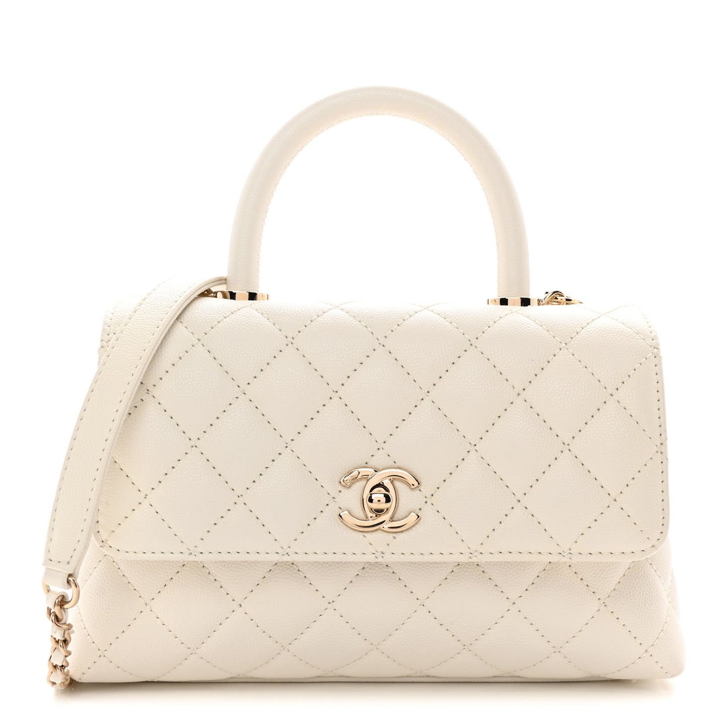 Caviar Quilted Mini Coco Handle Flap White