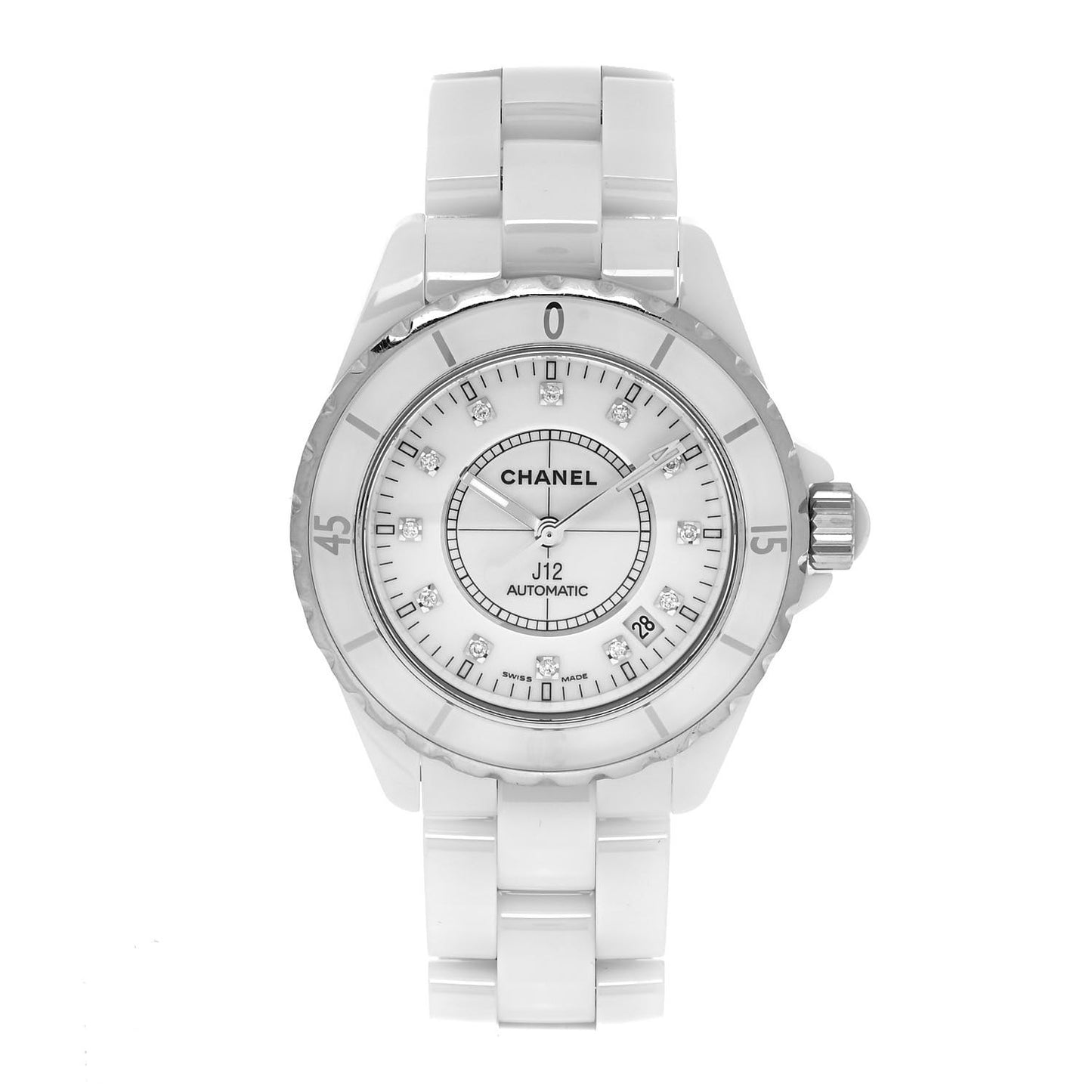 Stainless Steel Ceramic Diamond 38mm J12 Automatic Watch White
