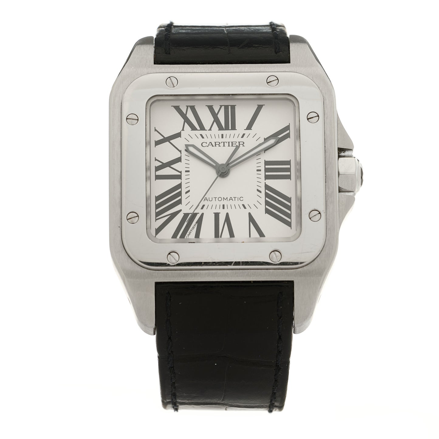 Stainless Steel Alligator 38mm Santos 100 Automatic Watch