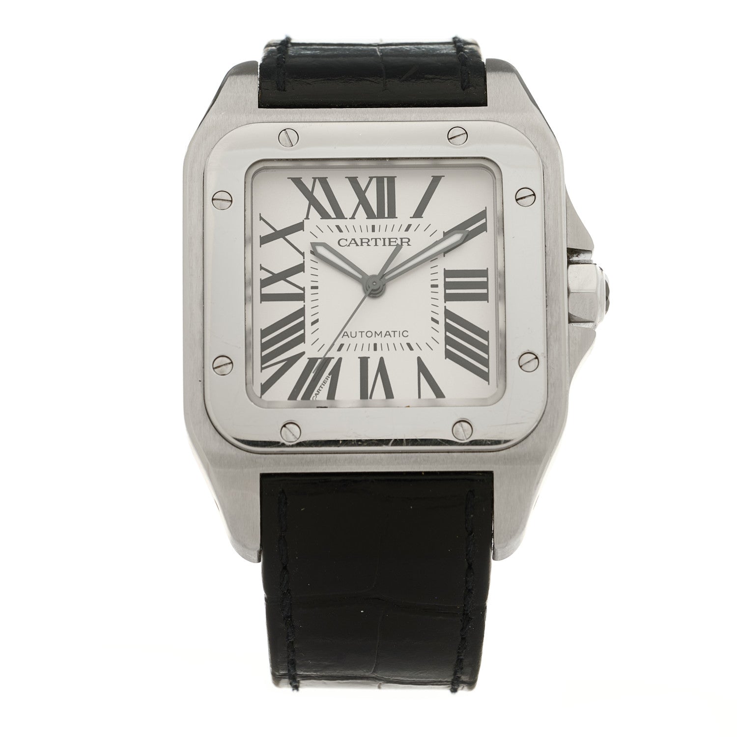 Cartier Stainless Steel Alligator 38mm Santos 100 Automatic Watch 1 of 4