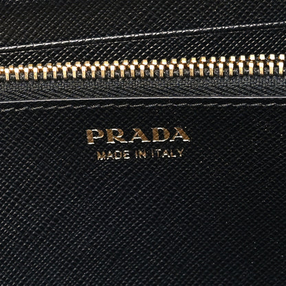 Prada Saffiano Metal Large Zip Around Travel Wallet Black 10 of 15