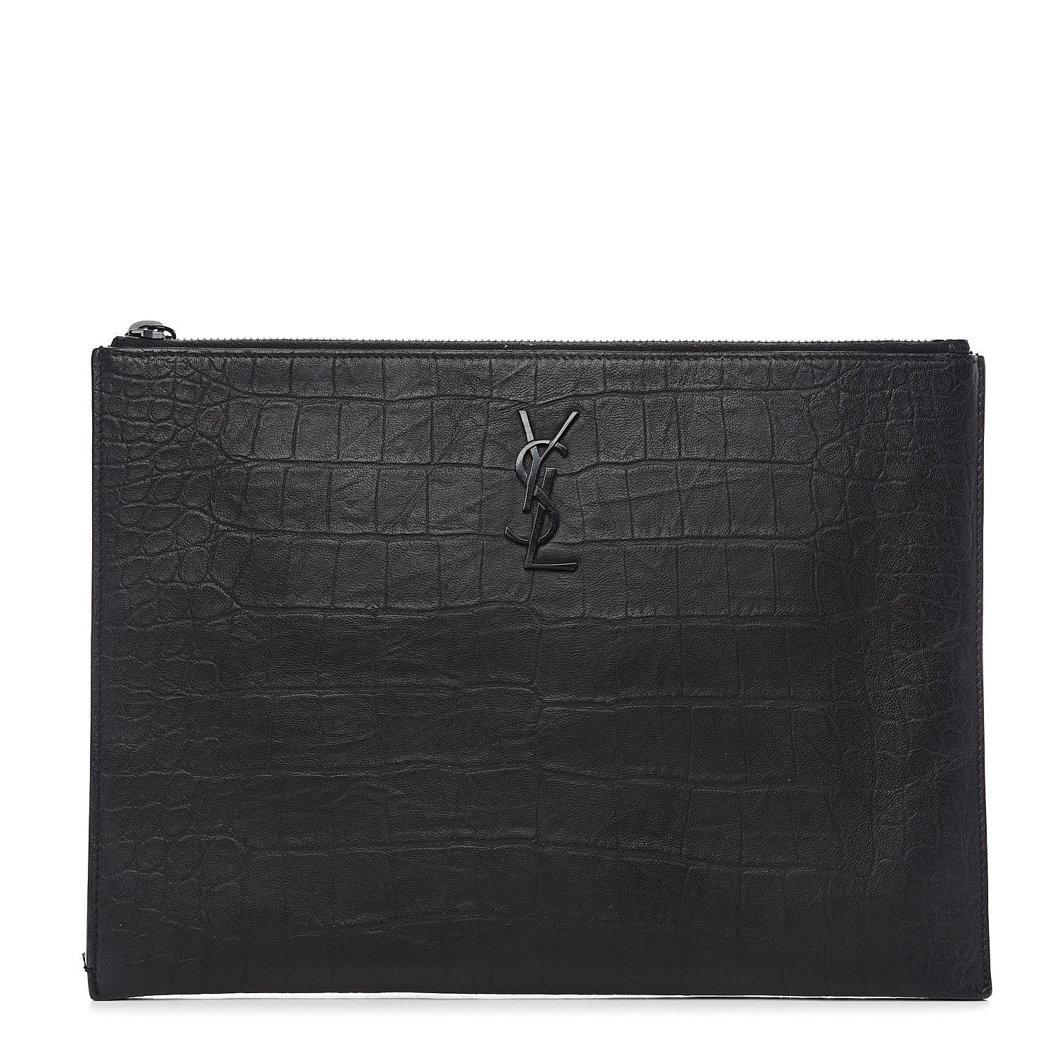 Saint Laurent Calfskin Crocodile Embossed Monogram iPad Case Black 1 of 8