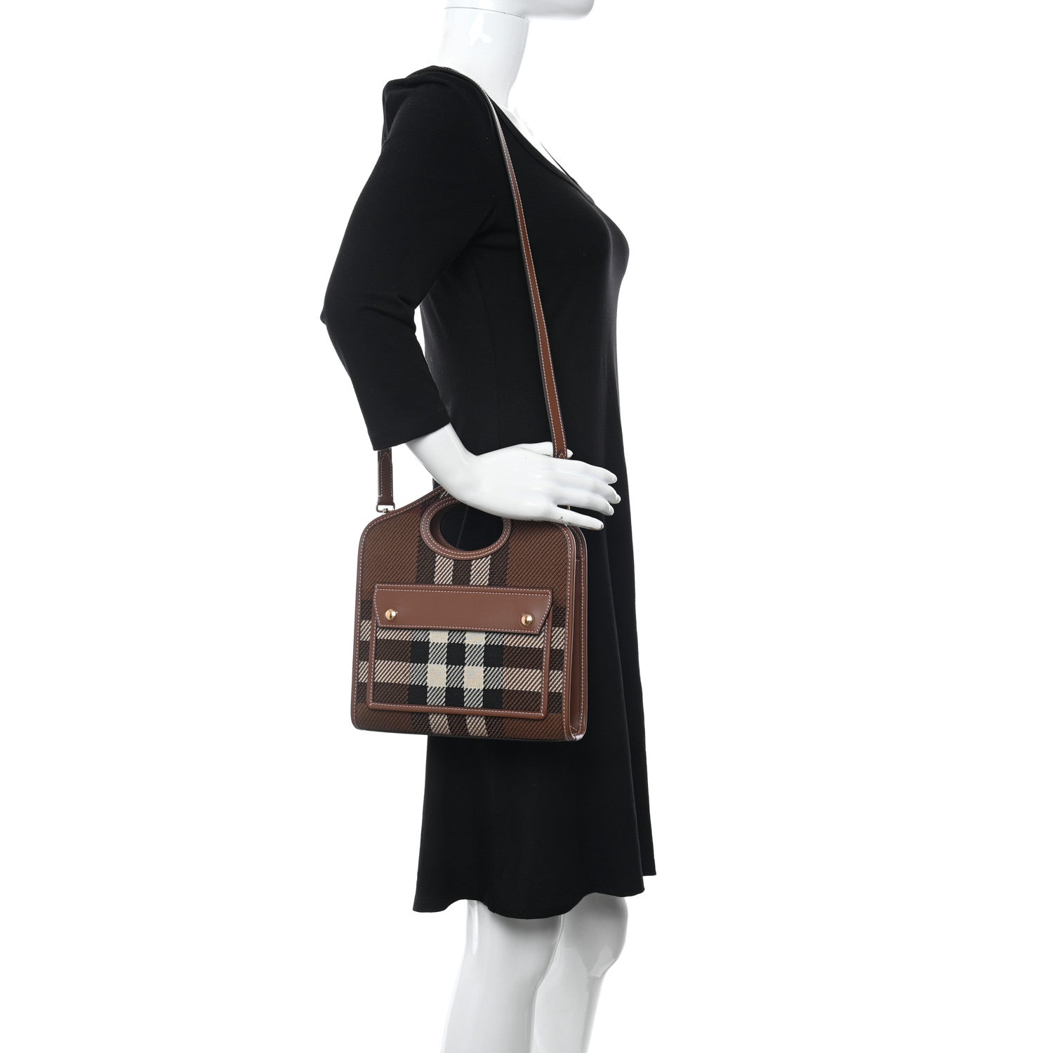 Burberry Canvas Calfskin Check Mini Pocket Bag Dark Birch Brown 2 of 8