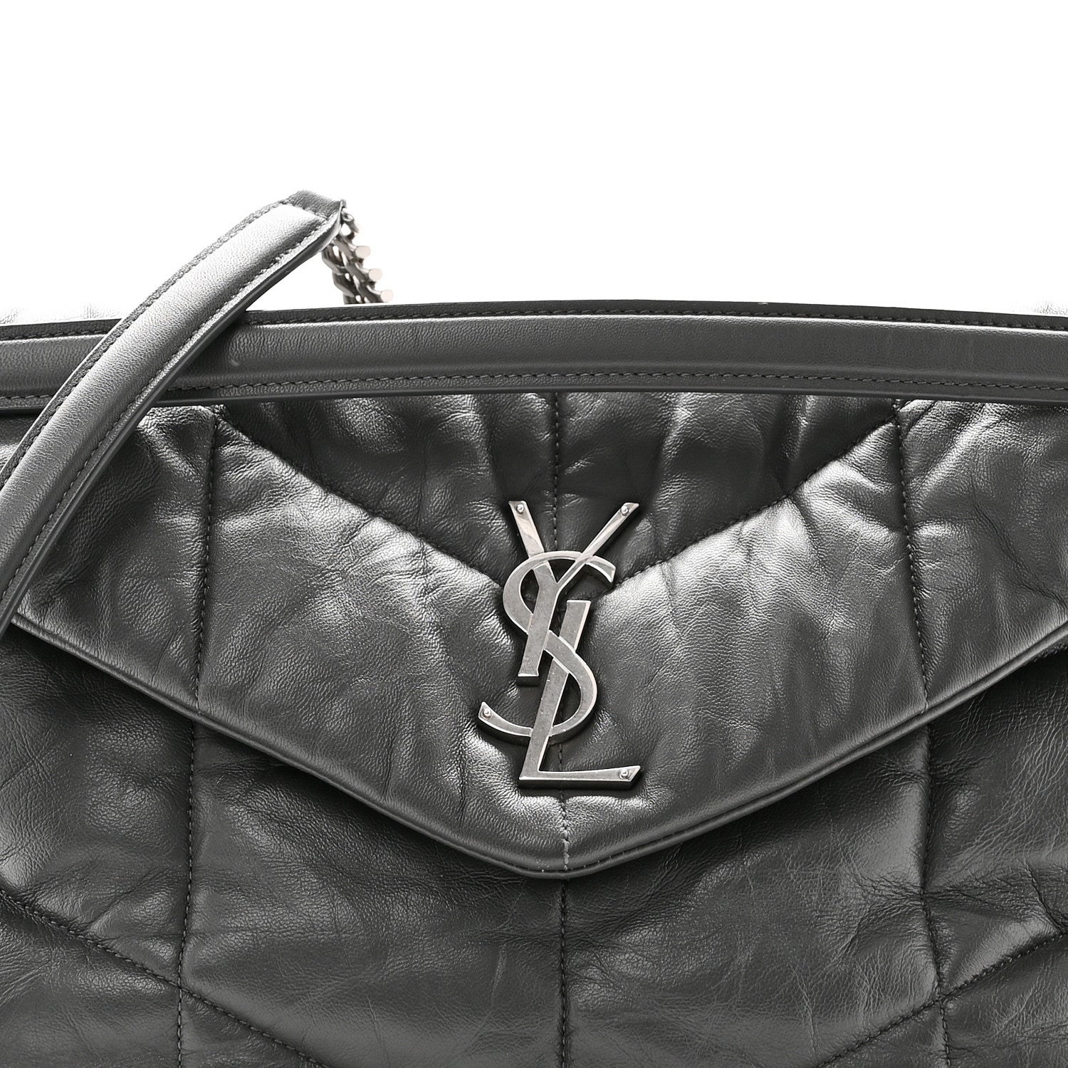 Saint Laurent Calfskin Quilted Medium Loulou Puffer Monogram Chain Satchel Storm 8 of 10