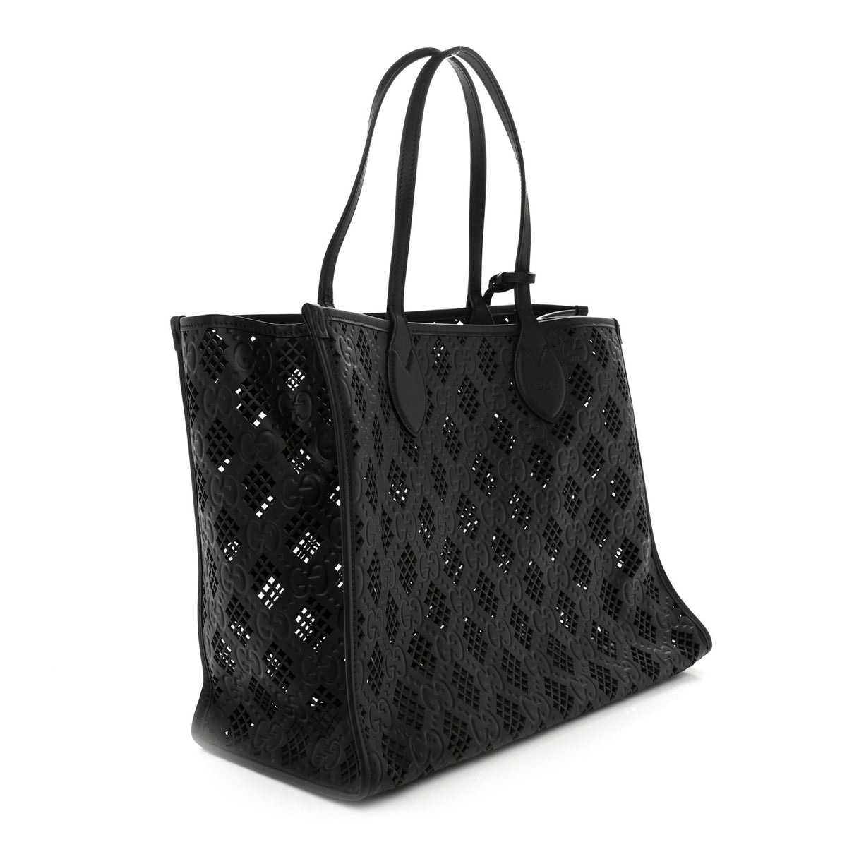 Calfskin GG Monogram Diamond Cut Medium Ophidia Tote Bag Black