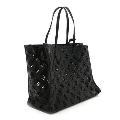 Gucci Calfskin GG Monogram Diamond Cut Medium Ophidia Tote Bag Black 4 of 10