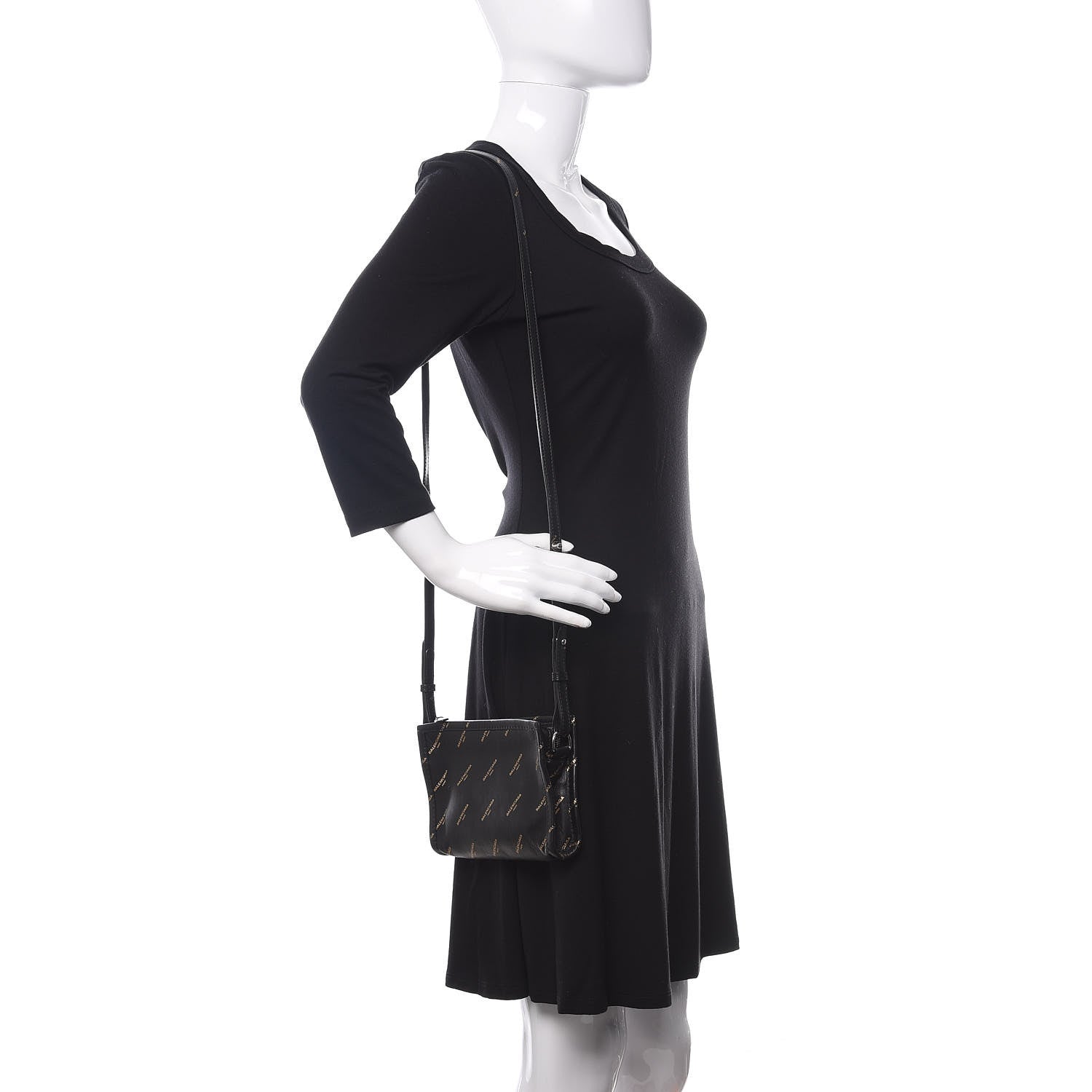 Balenciaga Calfskin Allover Logo Bazar Pochette Crossbody Black Gold 2 of 11