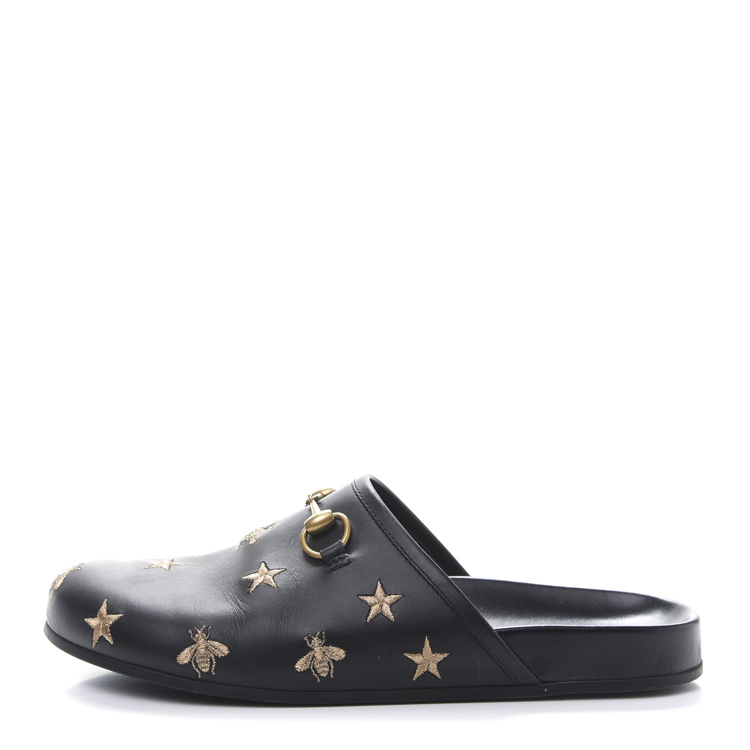 Gucci Calfskin Bee Star Embroidered Mens Horsebit River Slippers 8 Black 1 of 8