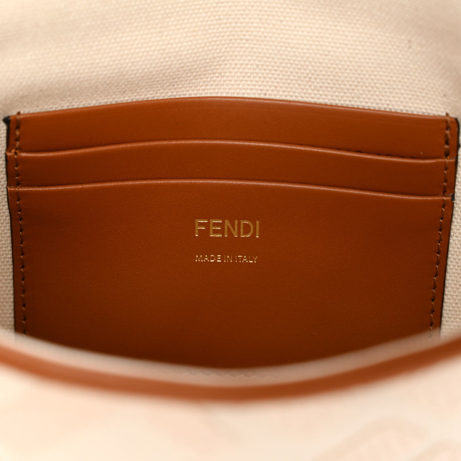 Fendi Canvas Vitello King Bi-Color Strap FF Embroidered Mini Baguette Grezzo Brandy Cuoio 5 of 9