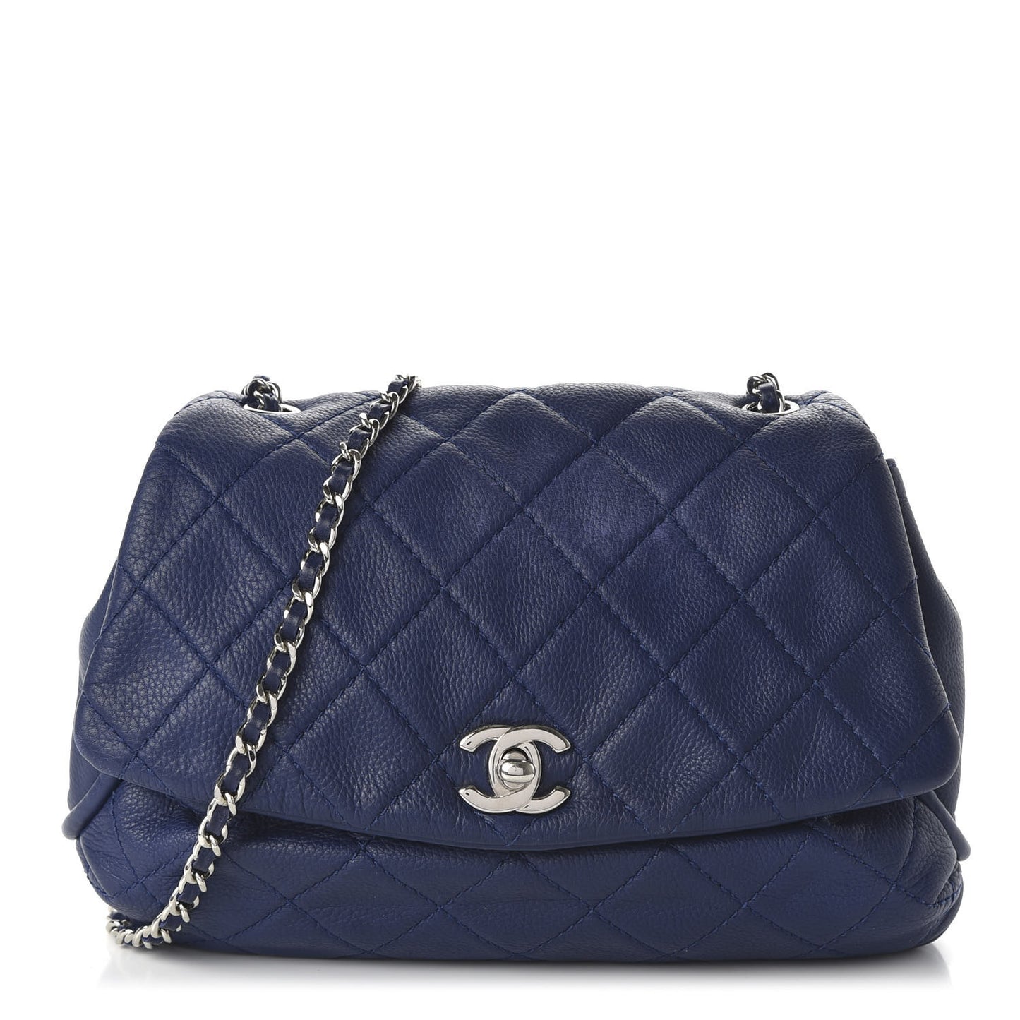 Calfskin Quilted CC Curvy Flap Blue