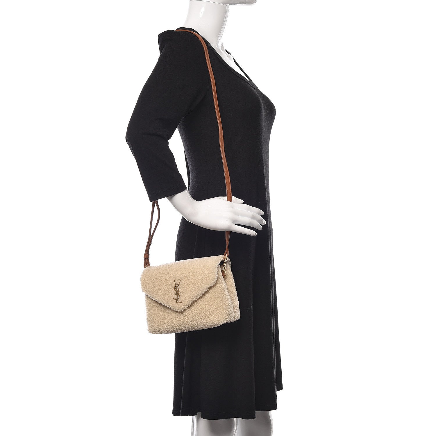 Saint Laurent Shearling Toy Loulou Shoulder Bag Natural 2 of 10