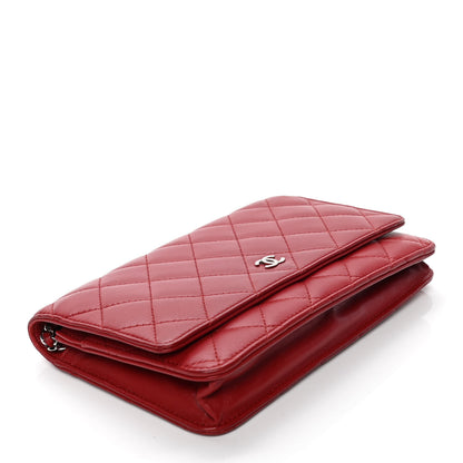 Chanel Lambskin Quilted Wallet on Chain WOC Red 3 of 6
