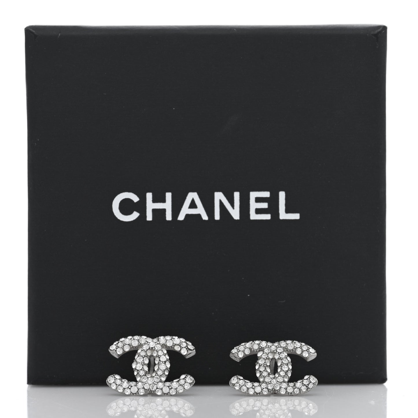 Crystal CC Treasure Chest Earrings Silver