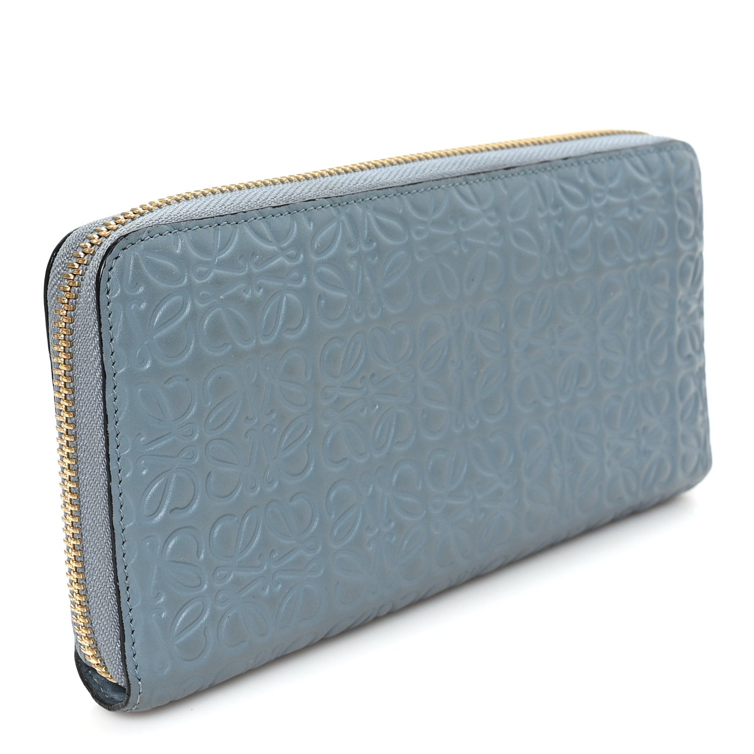Loewe Calfskin Embossed Repeat Medium Zip Wallet Stone Blue 3 of 6