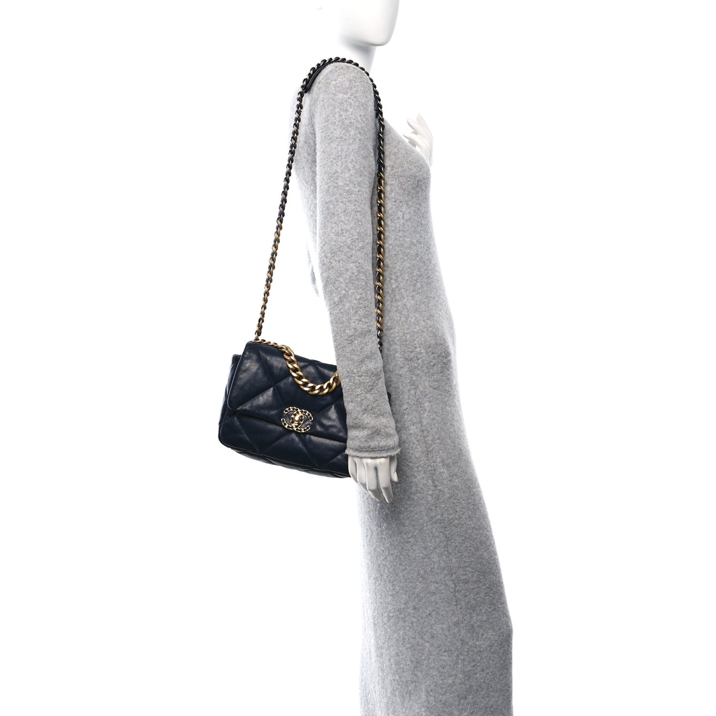 Goatskin Quilted Medium Chanel 19 Flap Navy Blue